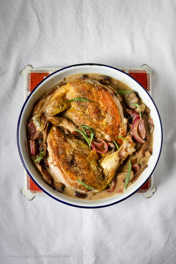 Dijon Chicken in White Wine Sauce with Tarragon and a Splash Brandy # Recipe | GourmetGuerilla.com